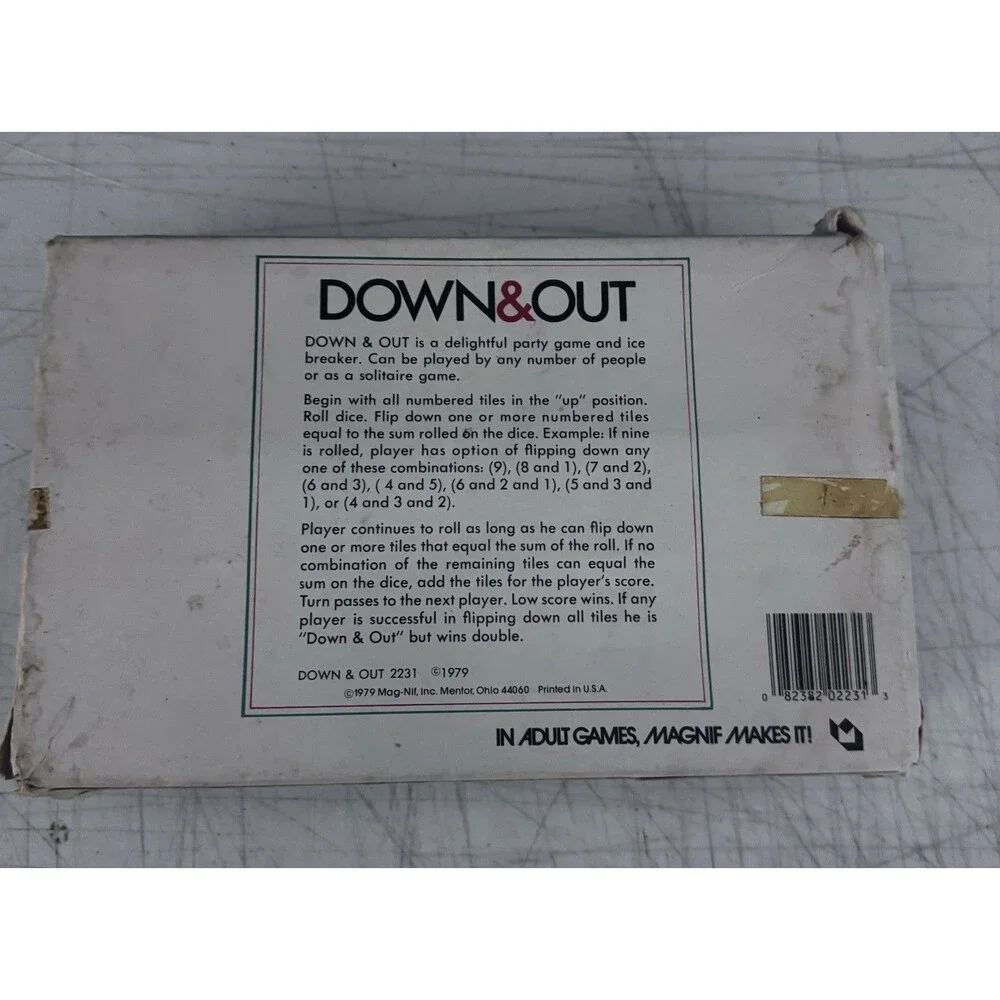 1979 Vintage Down & Out Dice Board Game Low Score Wins Family Complete Used B103